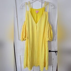 Lilly Pulitzer Bellamie Yellow (Sweet Tart) Cold Shoulder Swing Dress Size XL